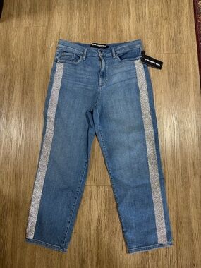 Karl Lagerfeld Denim Jeans with Silver rhinestone  Side Stripes size 12